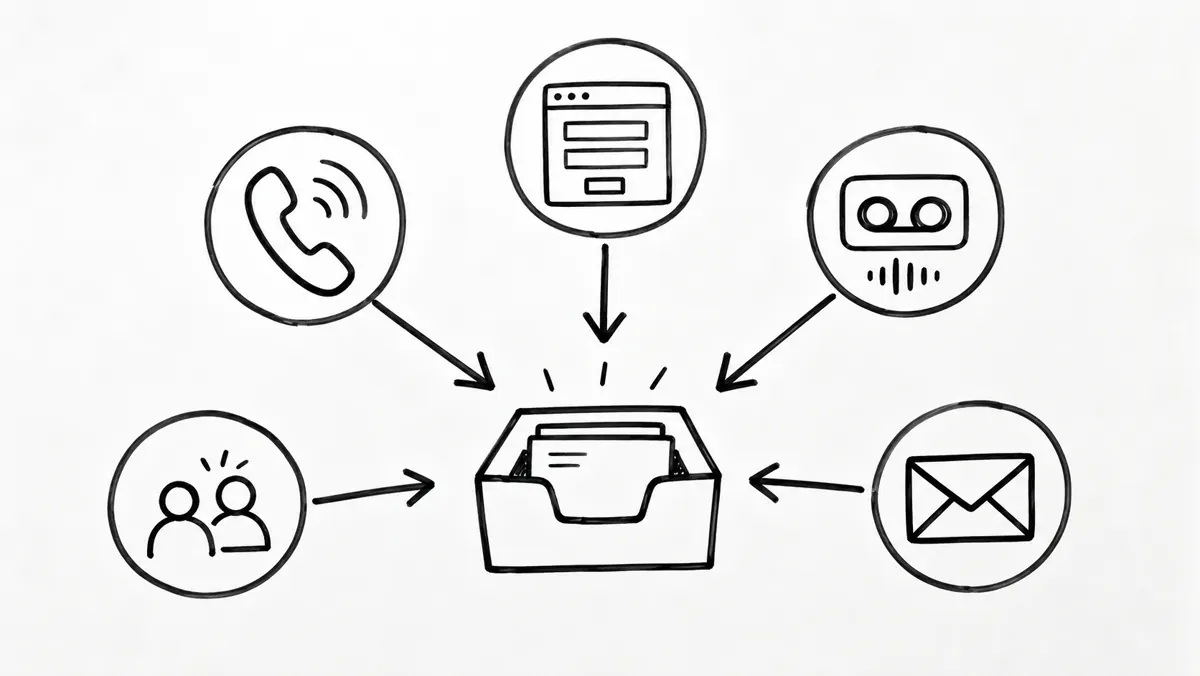 Hand drawn sketch showing scattered service-business work captured into one place.